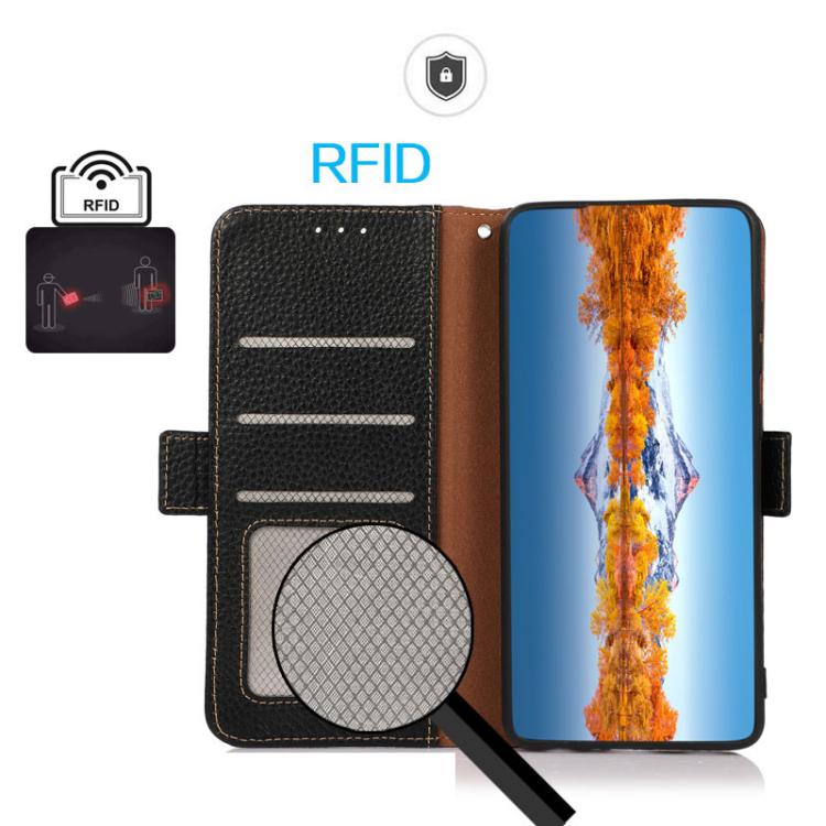 KHAZNEH Side-Magnetic Litchi Genuine Leather RFID Phone Case, For Samsung Galaxy S25 FE 5G, For Samsung Galaxy S25 Edge 5G, For Samsung Galaxy S25 Ultra 5G, For Samsung Galaxy S24 FE 5G