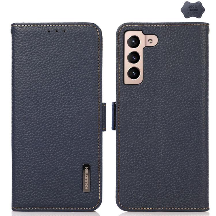 KHAZNEH Side-Magnetic Litchi Genuine Leather RFID Phone Case, For Samsung Galaxy S25 FE 5G, For Samsung Galaxy S25 Edge 5G, For Samsung Galaxy S25 Ultra 5G, For Samsung Galaxy S24 FE 5G