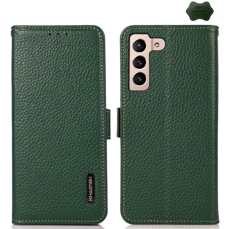 KHAZNEH Side-Magnetic Litchi Genuine Leather RFID Phone Case, For Samsung Galaxy S25 FE 5G, For Samsung Galaxy S25 Edge 5G, For Samsung Galaxy S25 Ultra 5G, For Samsung Galaxy S24 FE 5G