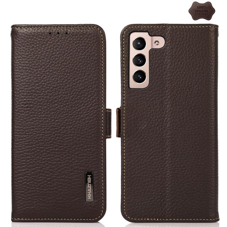 KHAZNEH Side-Magnetic Litchi Genuine Leather RFID Phone Case, For Samsung Galaxy S25 FE 5G, For Samsung Galaxy S25 Edge 5G, For Samsung Galaxy S25 Ultra 5G, For Samsung Galaxy S24 FE 5G