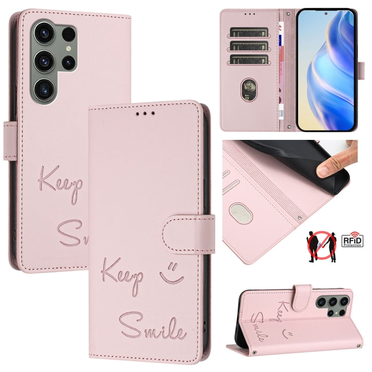 Smile Embossing RFID Leather Phone Case