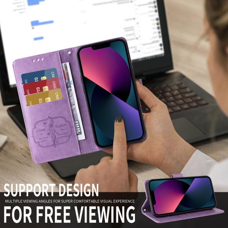 Embossed Butterfly Flowers Leather Phone Case