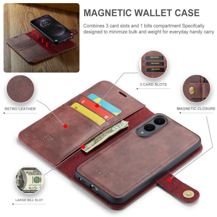 DG.MING Crazy Horse Texture Detachable Magnetic Leather Case, For Samsung Galaxy S25 Edge 5G, For Samsung Galaxy S25 Ultra 5G, For Samsung Galaxy S24 FE 5G