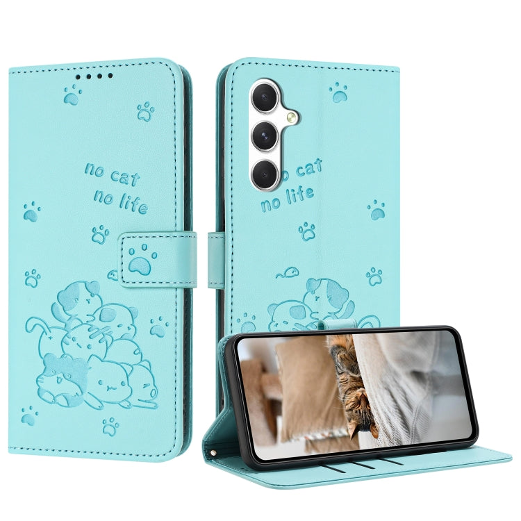 Embossed Kitten Phone Leather Case with Lanyard