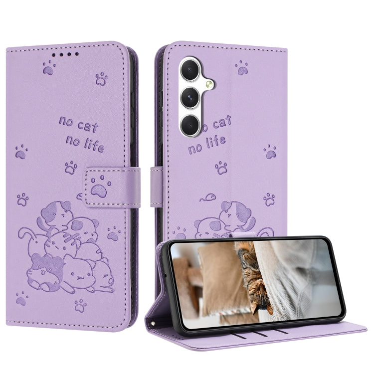 Embossed Kitten Phone Leather Case with Lanyard