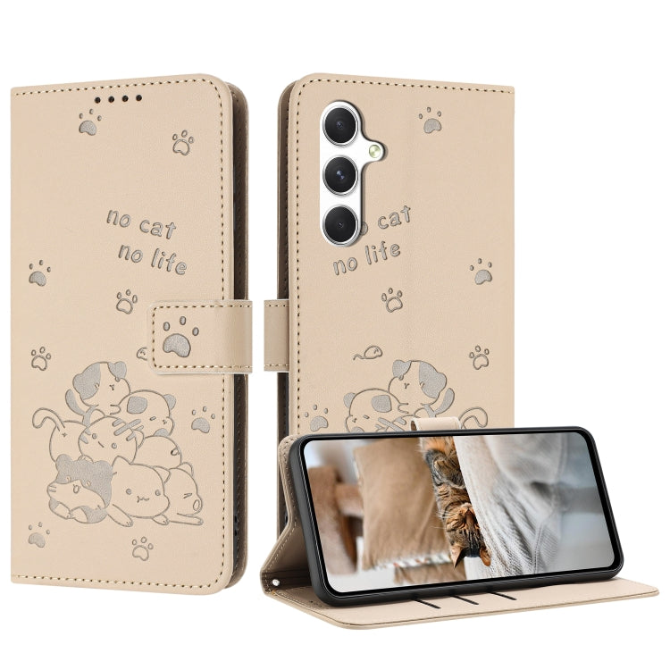 Embossed Kitten Phone Leather Case with Lanyard