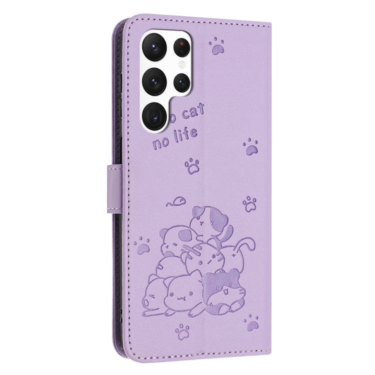 Embossed Kitten Phone Leather Case with Lanyard