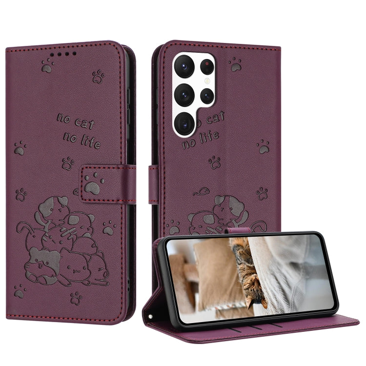Embossed Kitten Phone Leather Case with Lanyard
