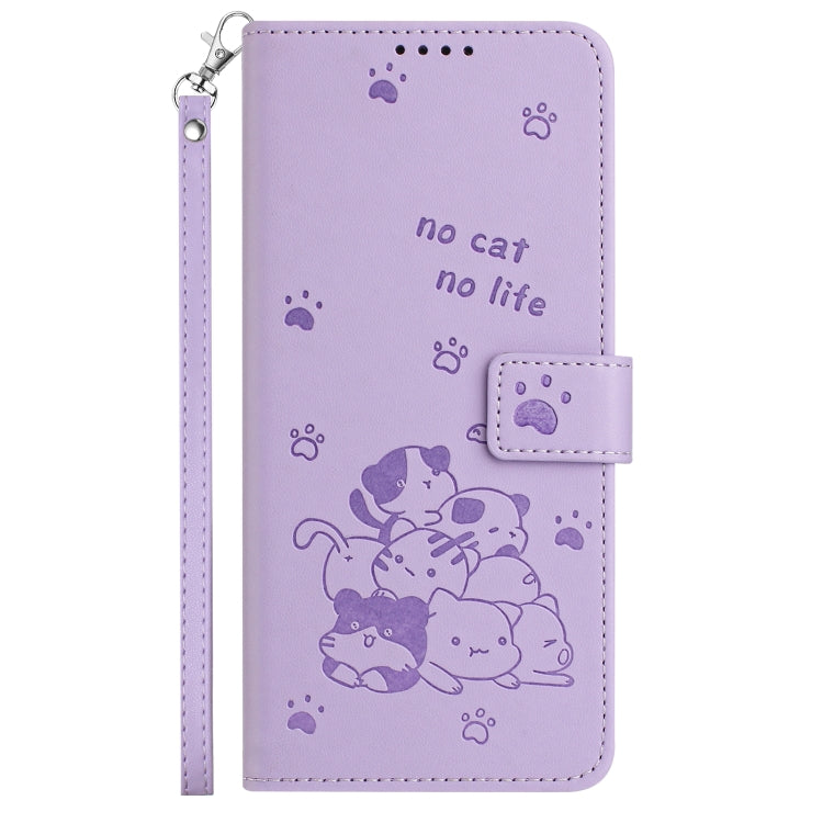 Embossed Kitten Phone Leather Case with Lanyard