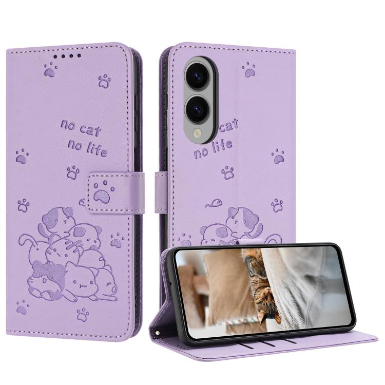 Embossed Kitten Phone Leather Case with Lanyard