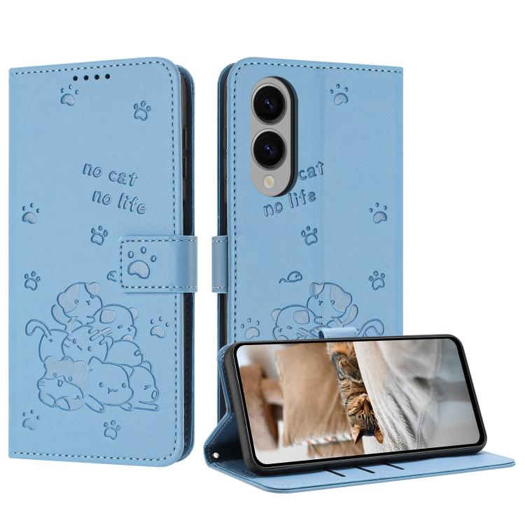 Embossed Kitten Phone Leather Case with Lanyard