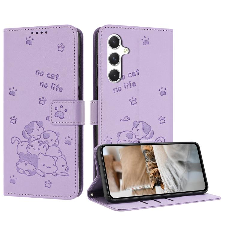 Embossed Kitten Phone Leather Case with Lanyard