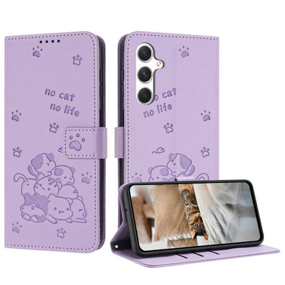 Embossed Kitten Phone Leather Case with Lanyard