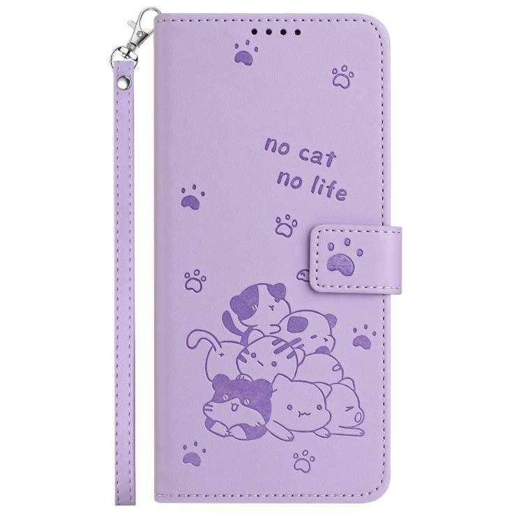 Embossed Kitten Phone Leather Case with Lanyard