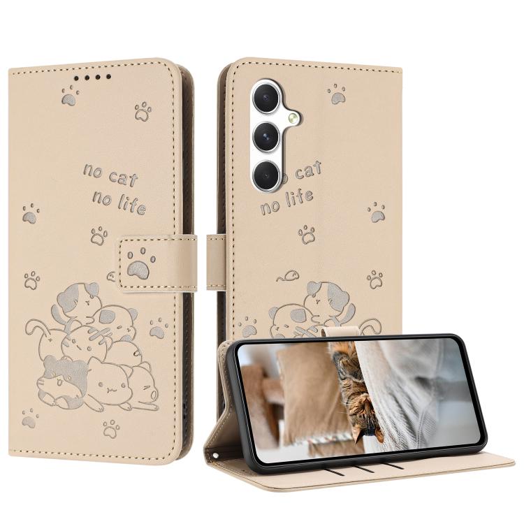 Embossed Kitten Phone Leather Case with Lanyard