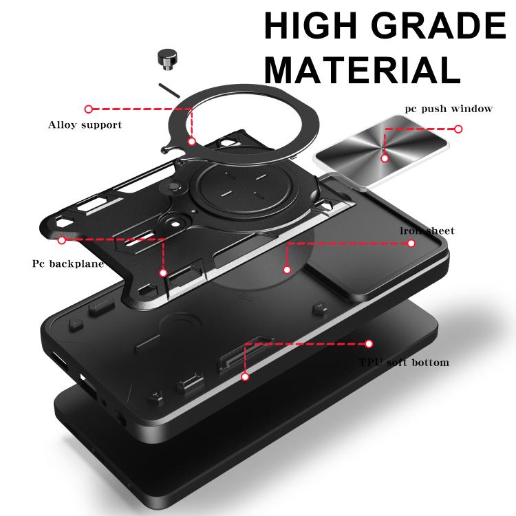 CD Texture Sliding Camshield Magnetic Holder Phone Case