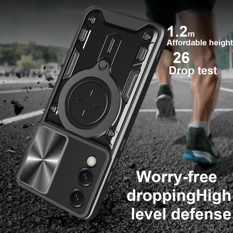 CD Texture Sliding Camshield Magnetic Holder Phone Case