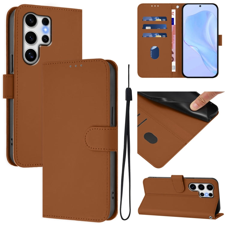 Skin Feel Solid Color Leather Phone Case with Lanyard