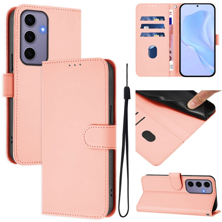 Skin Feel Solid Color Leather Phone Case with Lanyard