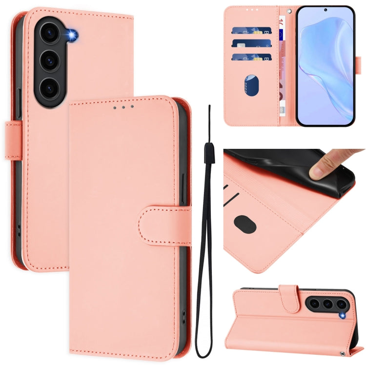 Skin Feel Solid Color Leather Phone Case with Lanyard