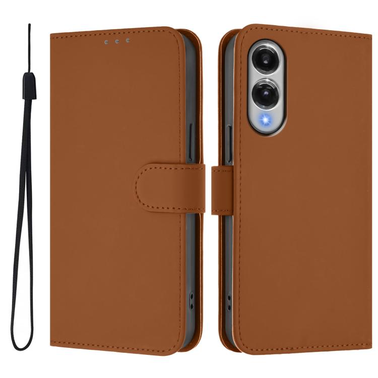 Skin Feel Solid Color Leather Phone Case with Lanyard