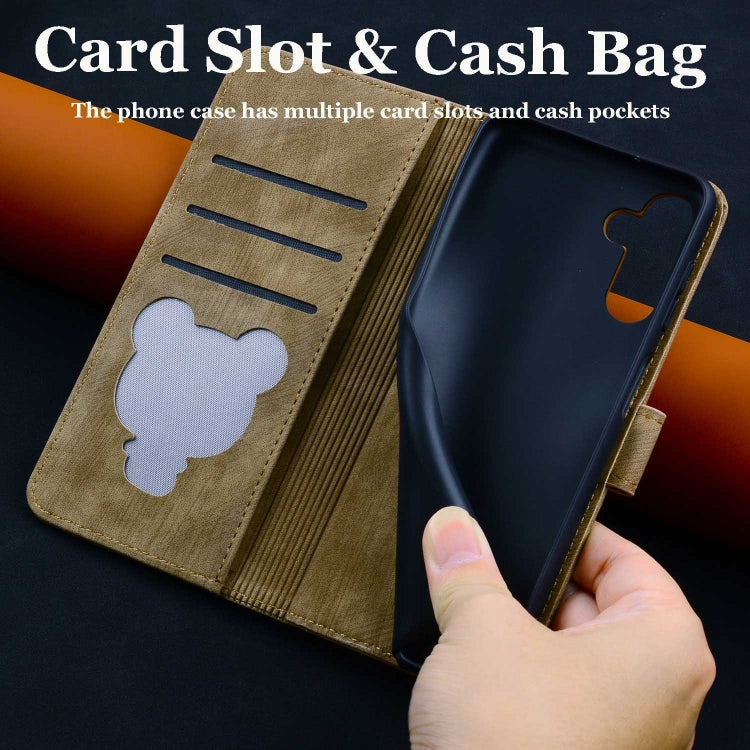 Cartoon Sakura Cat Embossed Leather Phone Case