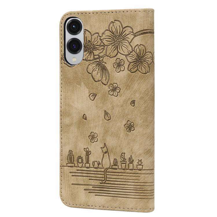 Cartoon Sakura Cat Embossed Leather Phone Case