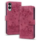 Cartoon Sakura Cat Embossed Leather Phone Case