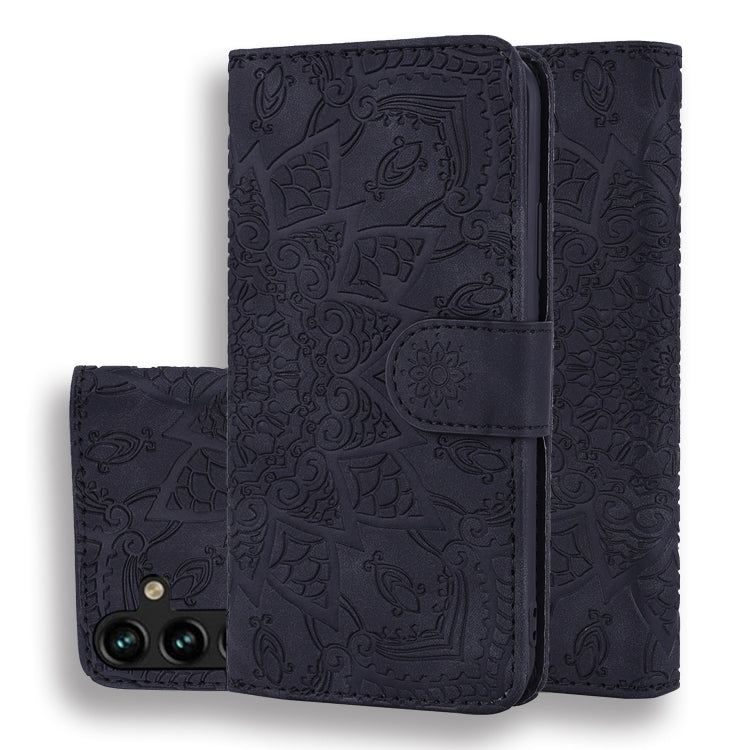 Mandala Embossed Dual-Fold Calf Leather Phone Case