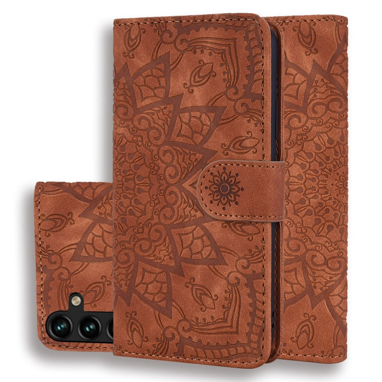 Mandala Embossed Dual-Fold Calf Leather Phone Case