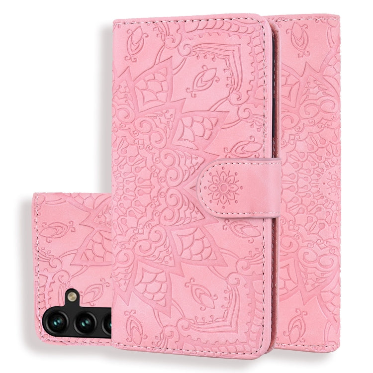 Mandala Embossed Dual-Fold Calf Leather Phone Case