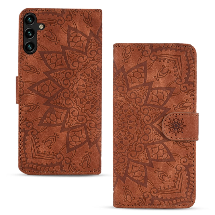 Mandala Embossed Dual-Fold Calf Leather Phone Case