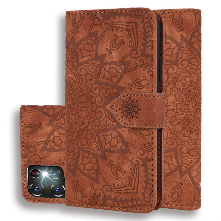 Mandala Embossed Dual-Fold Calf Leather Phone Case