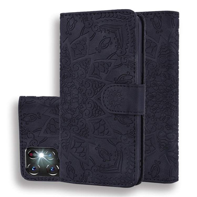 Mandala Embossed Dual-Fold Calf Leather Phone Case