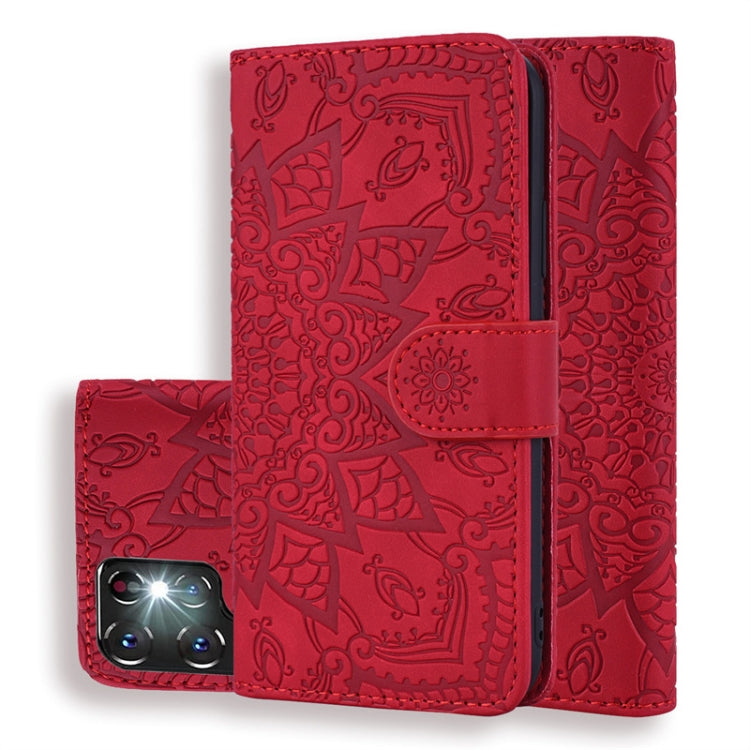 Mandala Embossed Dual-Fold Calf Leather Phone Case