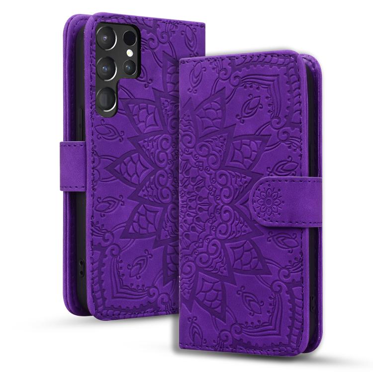 Mandala Embossed Dual-Fold Calf Leather Phone Case