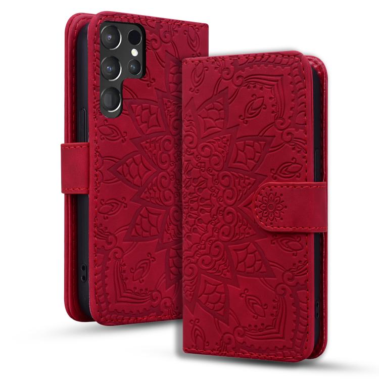 Mandala Embossed Dual-Fold Calf Leather Phone Case