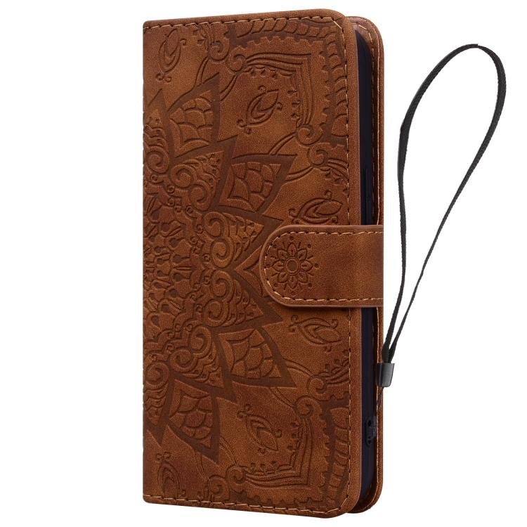 Mandala Embossed Dual-Fold Calf Leather Phone Case