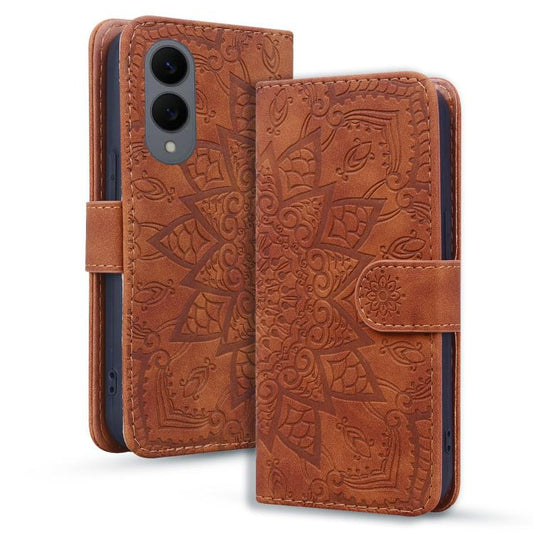 Mandala Embossed Dual-Fold Calf Leather Phone Case