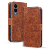 Mandala Embossed Dual-Fold Calf Leather Phone Case