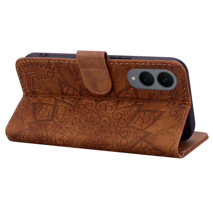 Mandala Embossed Dual-Fold Calf Leather Phone Case