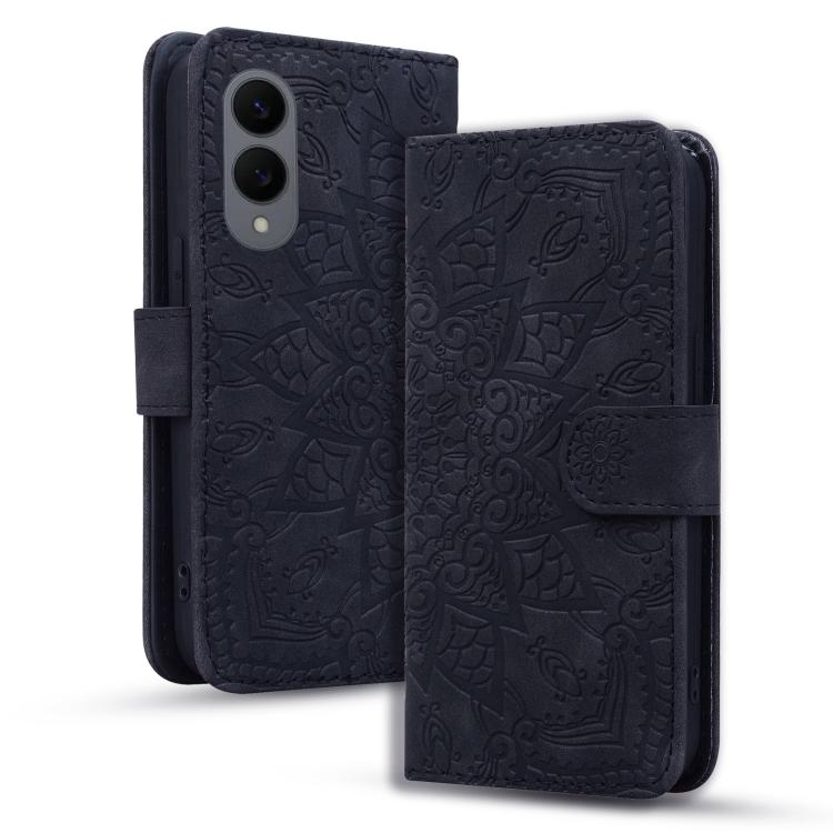 Mandala Embossed Dual-Fold Calf Leather Phone Case