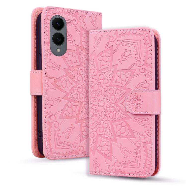 Mandala Embossed Dual-Fold Calf Leather Phone Case