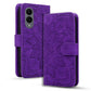 Mandala Embossed Dual-Fold Calf Leather Phone Case