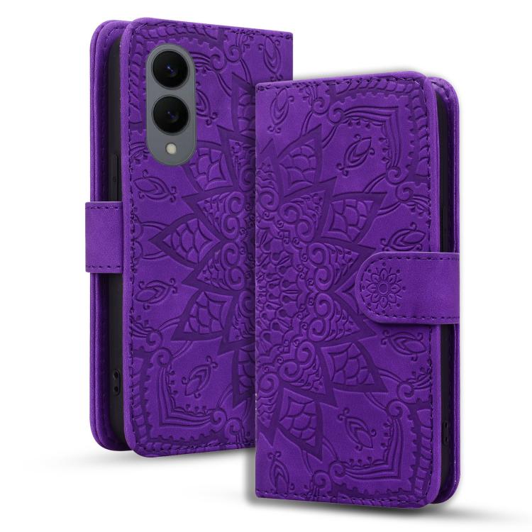 Mandala Embossed Dual-Fold Calf Leather Phone Case