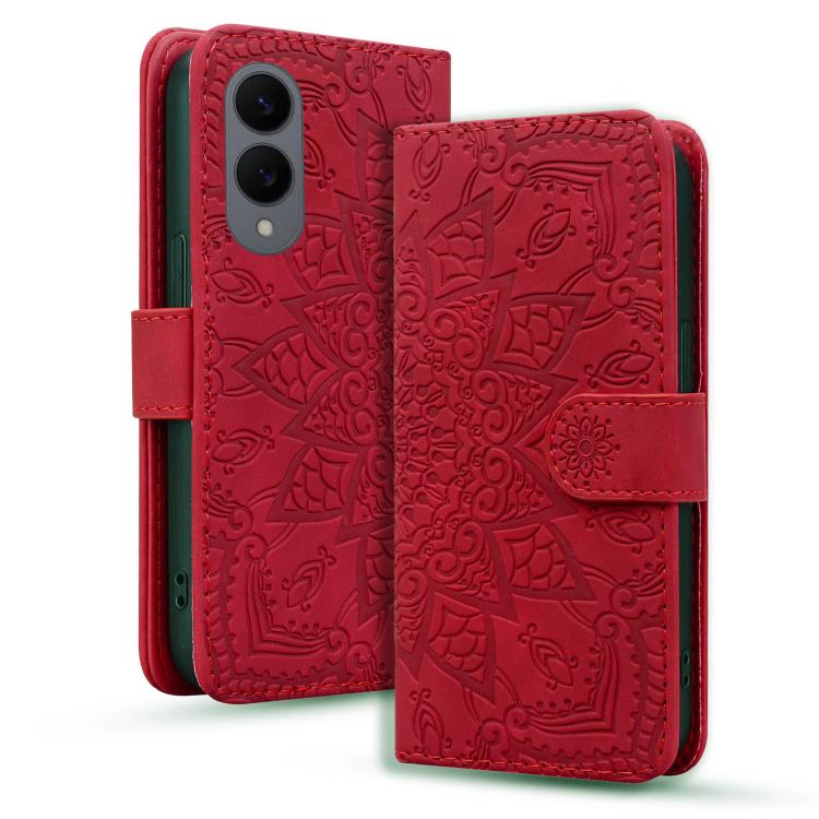 Mandala Embossed Dual-Fold Calf Leather Phone Case