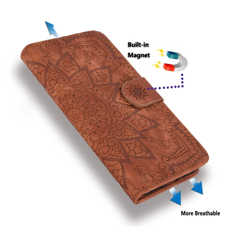 Mandala Embossed Dual-Fold Calf Leather Phone Case