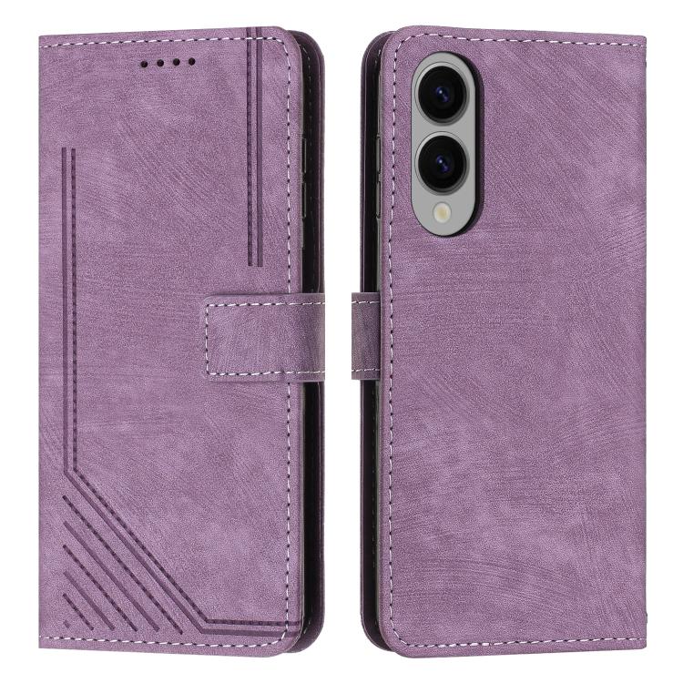 Skin Feel Stripe Pattern Leather Phone Case with Lanyard