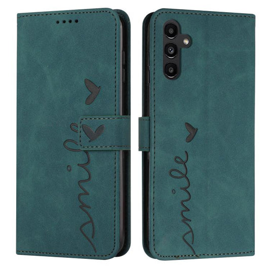 Skin Feel Heart Embossed Leather Phone Case with Long Lanyard