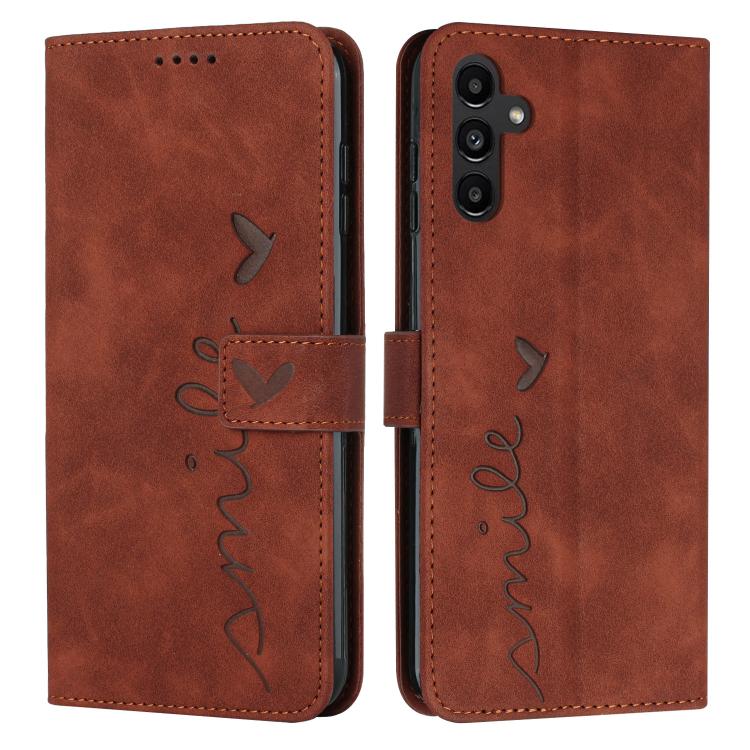 Skin Feel Heart Embossed Leather Phone Case with Long Lanyard